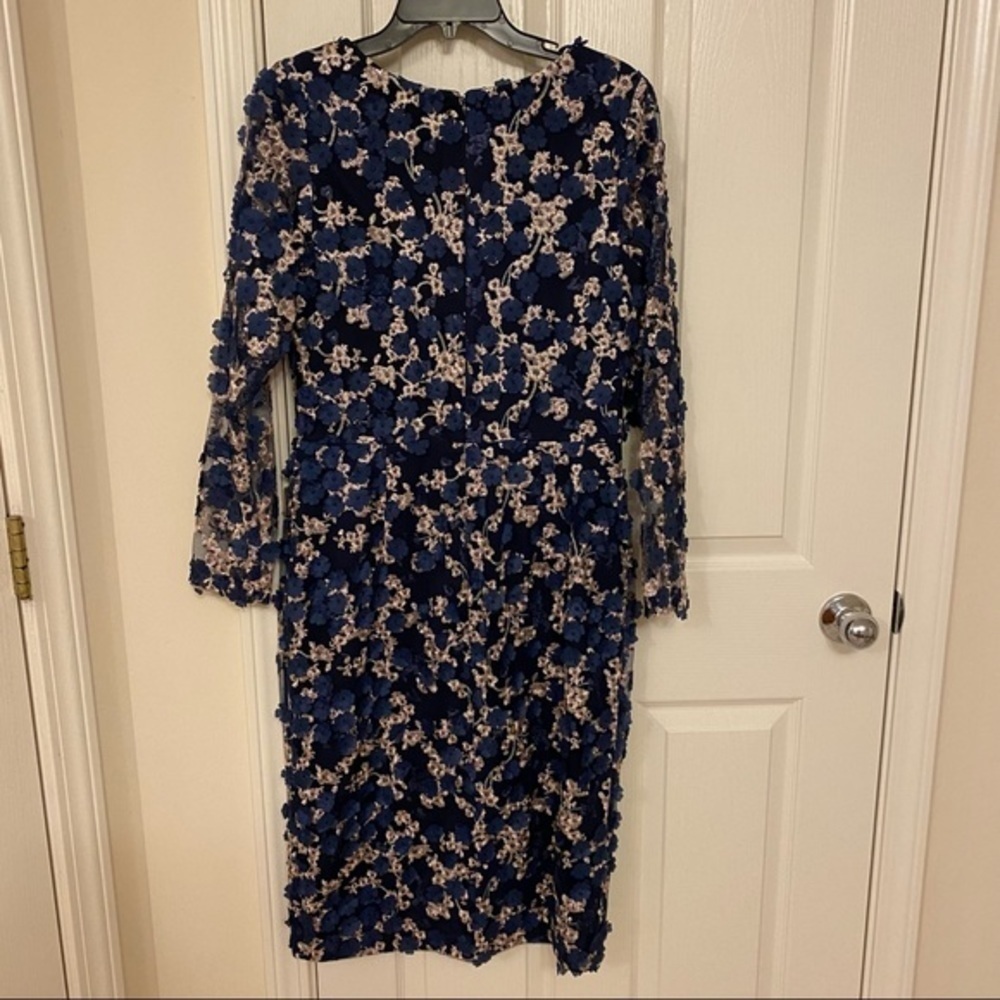 XSCAPE 3D-Floral Lace Midi Dress in Navy/Blush - Picture 6 of 11